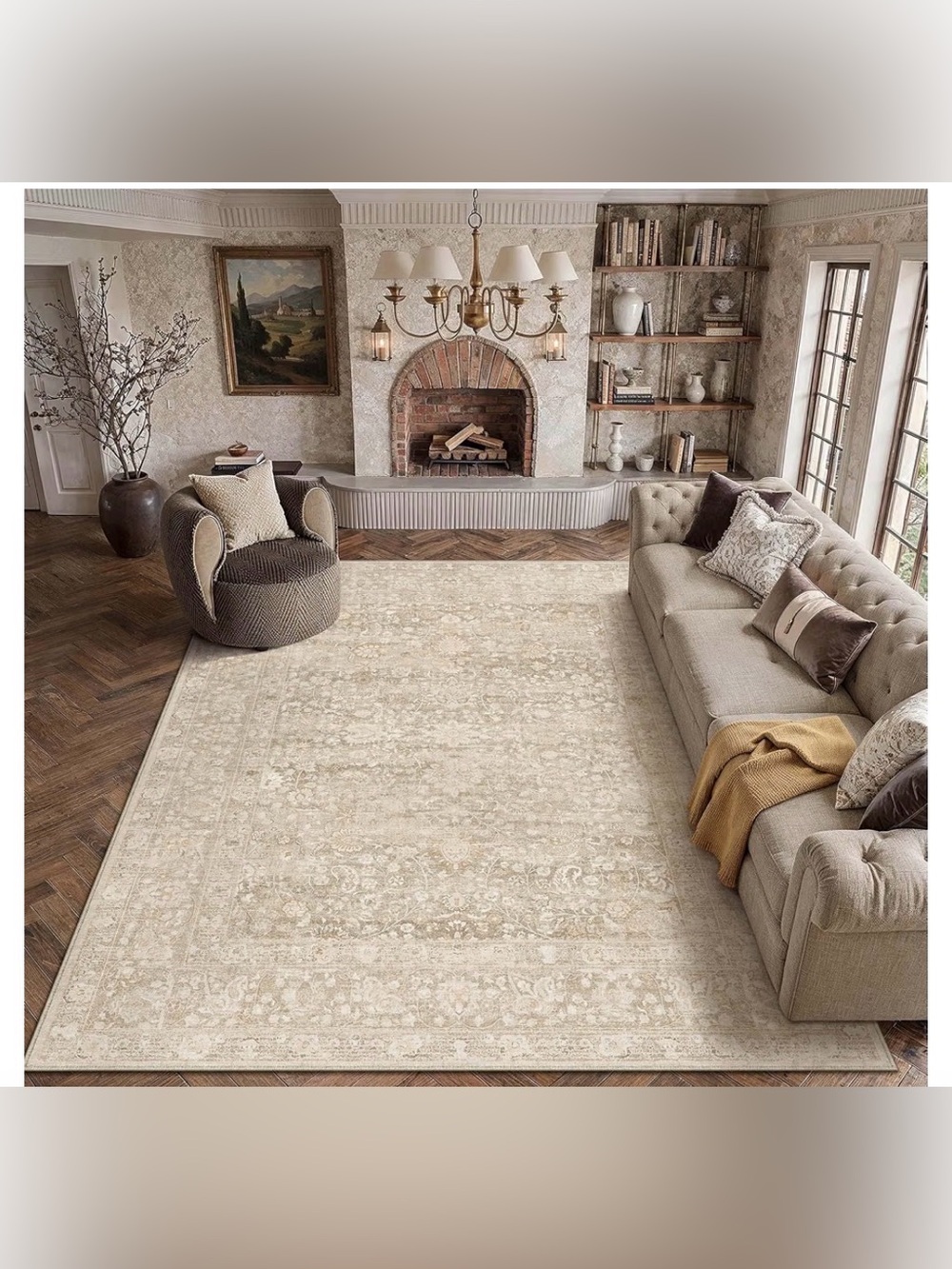 Washable 8x10 Beige Area Rug